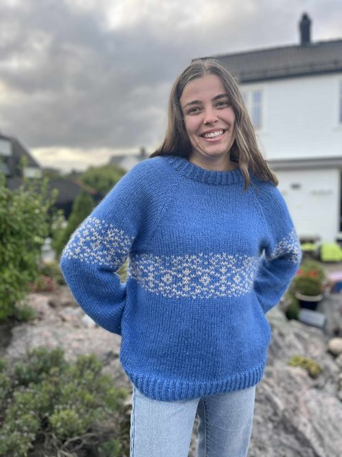 Hovedbilde Augland-genser, blå (strikkepakke)